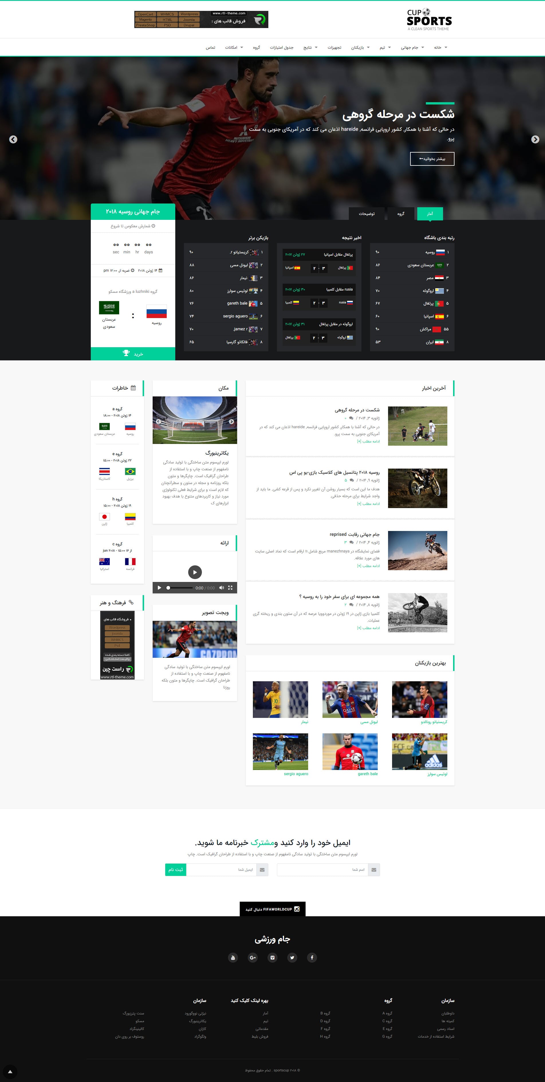 قالب ورزشی Sports Cup پوسته HTML طراحی شده با HTML5 و CSS3