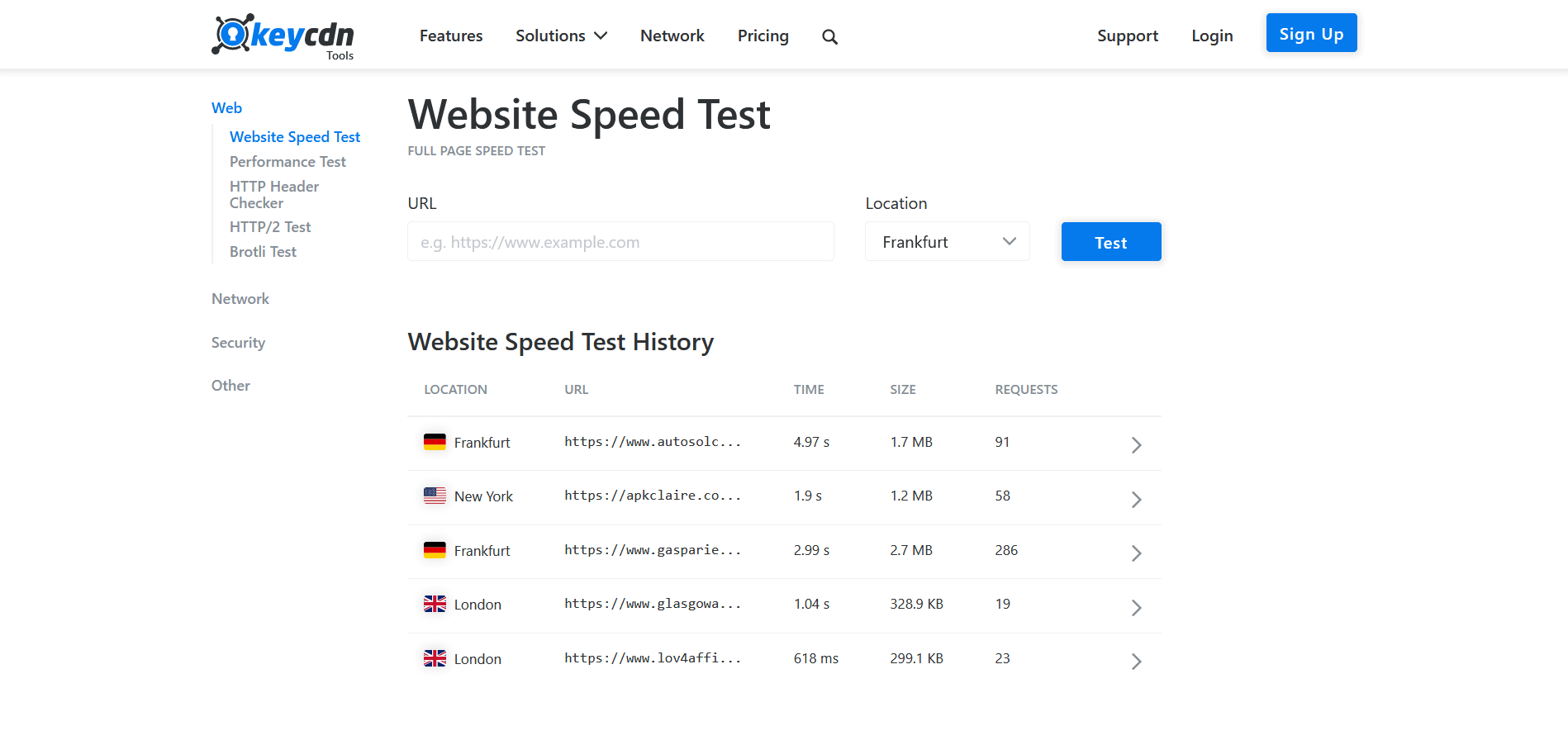 KeyCDN ابزار بررسی سرعت سایت