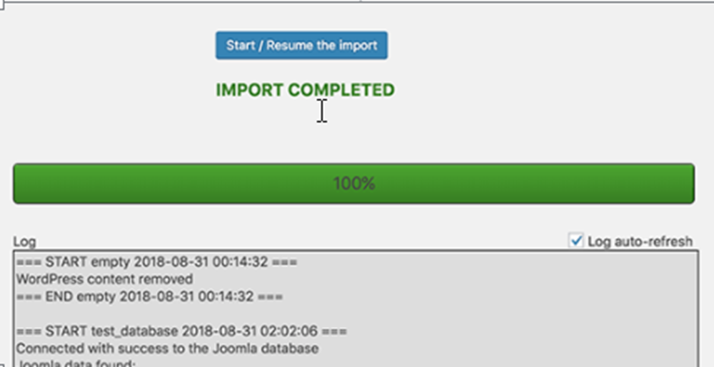 start/resume the import وردپرس