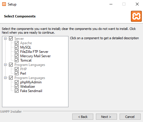 انتخاب فایل های مورد نیاز در نصب زمپ 