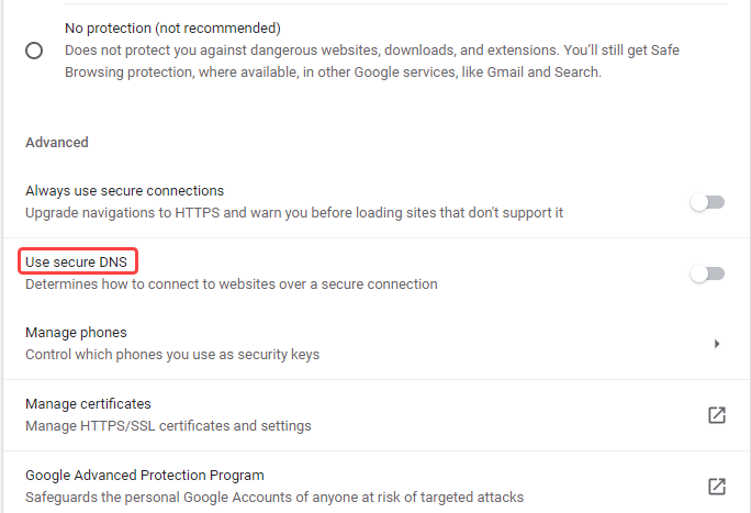 غیر فعال کردن DNS مرورگر کروم برای رفع خطا your connection is not private