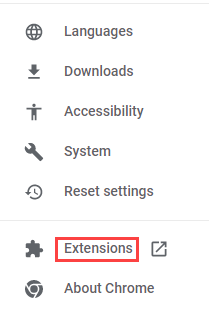 انتخاب گزینه Extensions