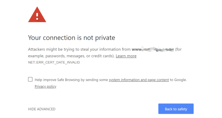 خطاهای سایت: your connection is not private