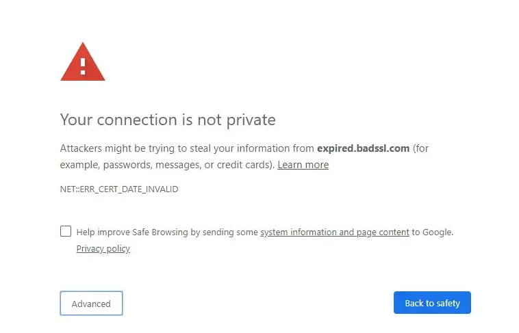 انواع خطاهای SSL و رفع آنها در مرورگر کروم؛ خطای Expired certificate