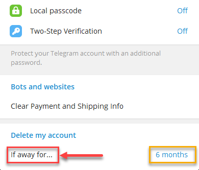  مرحله سوم حذف خودکار اکانت تلگرام